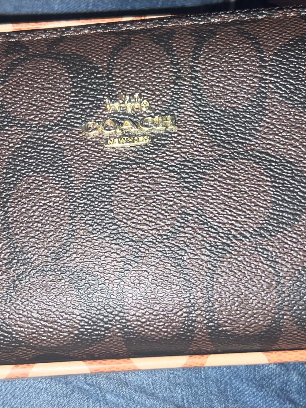 Coach Men's Brown Signature Logo Bi-Fold Wallet with Gold Accent